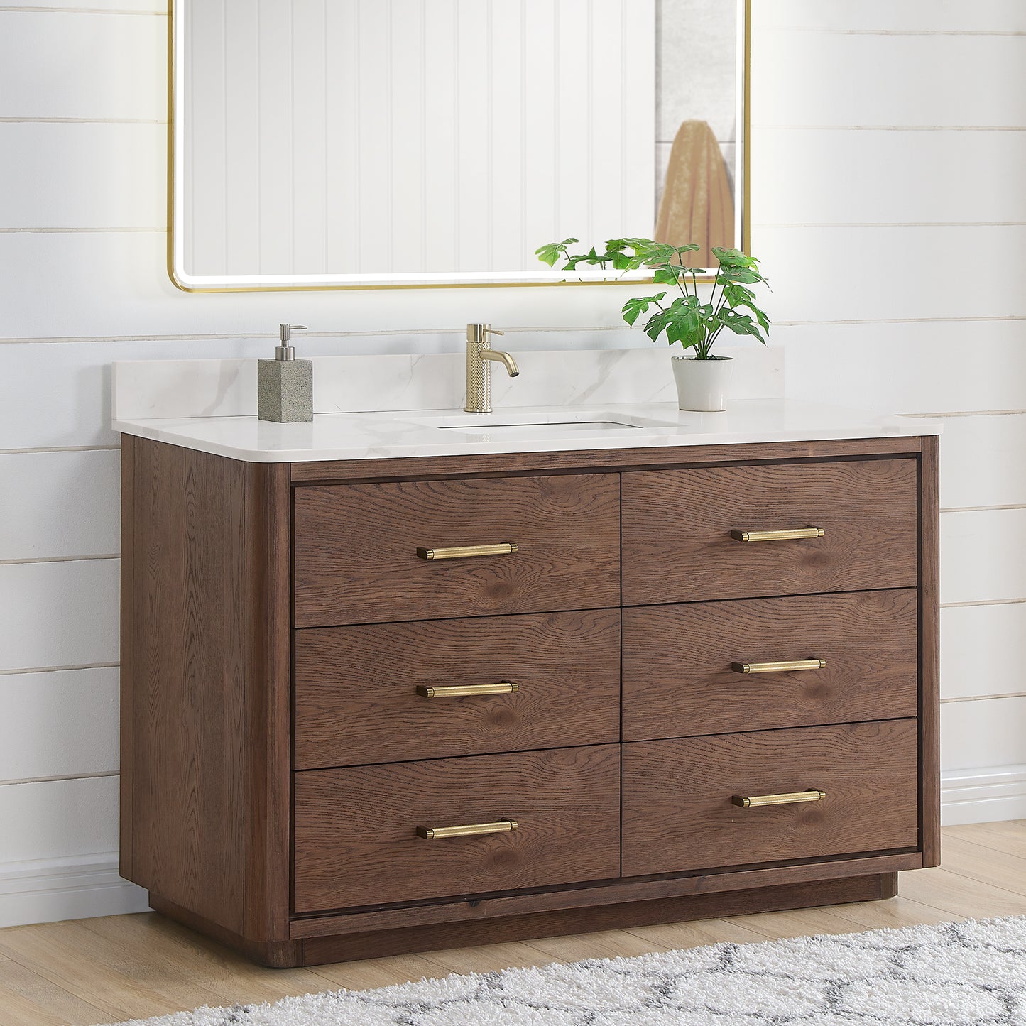 Porto 55" Free-standing Single Bath Vanity in Aged Dark Brown Oak