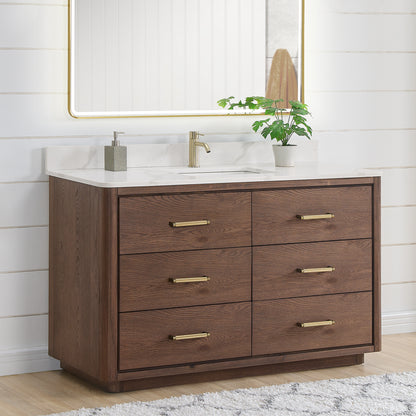 Porto 55" Free-standing Single Bath Vanity in Aged Dark Brown Oak