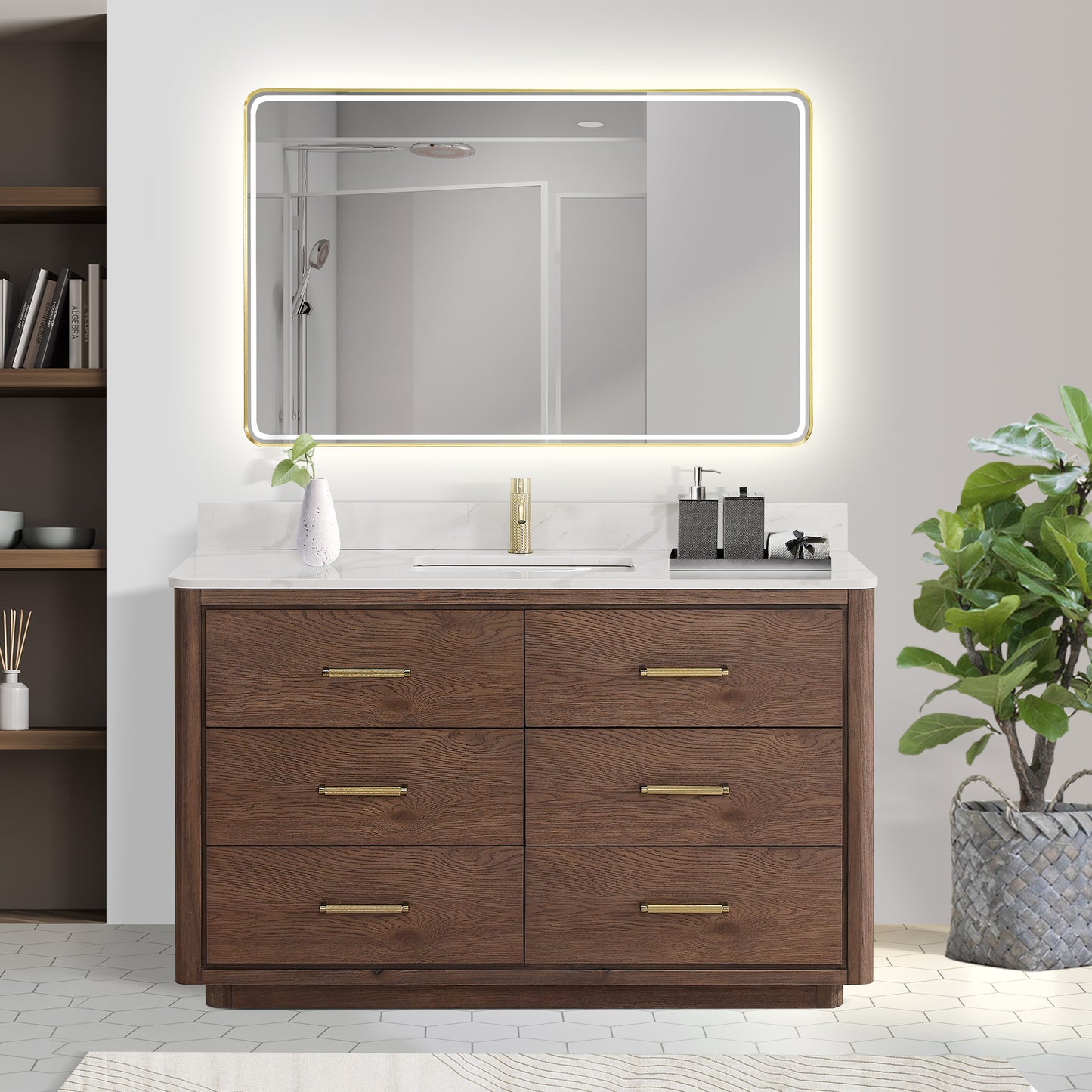 Porto 55" Free-standing Single Bath Vanity in Aged Dark Brown Oak