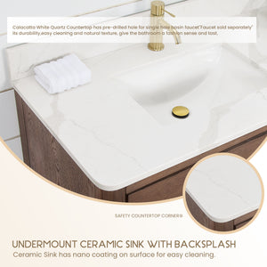 Porto 55" Free-standing Single Bath Vanity in Aged Dark Brown Oak with Fish Maw White Quartz Stone Top