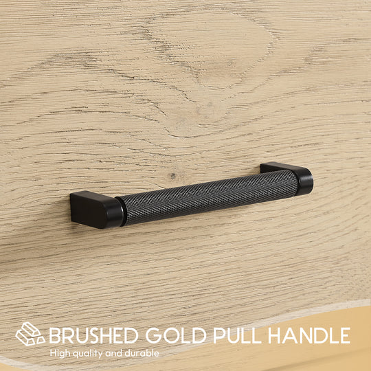 Issac Edwards 55" Free-standing Single Bath Vanity in Aged Natural Oak with Fish Maw White Quartz Stone Top and Mirror