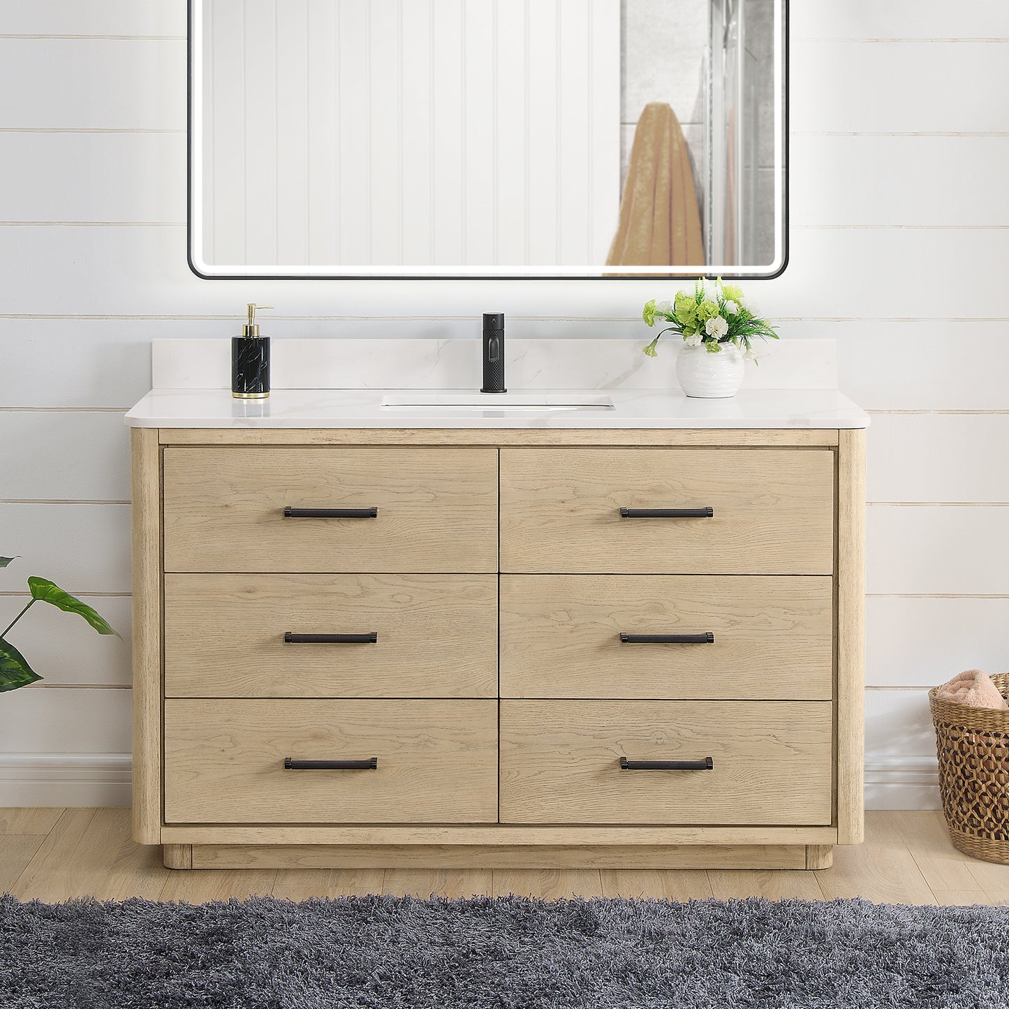 Porto 55" Free-standing Single Bath Vanity in Aged Natural Oak
