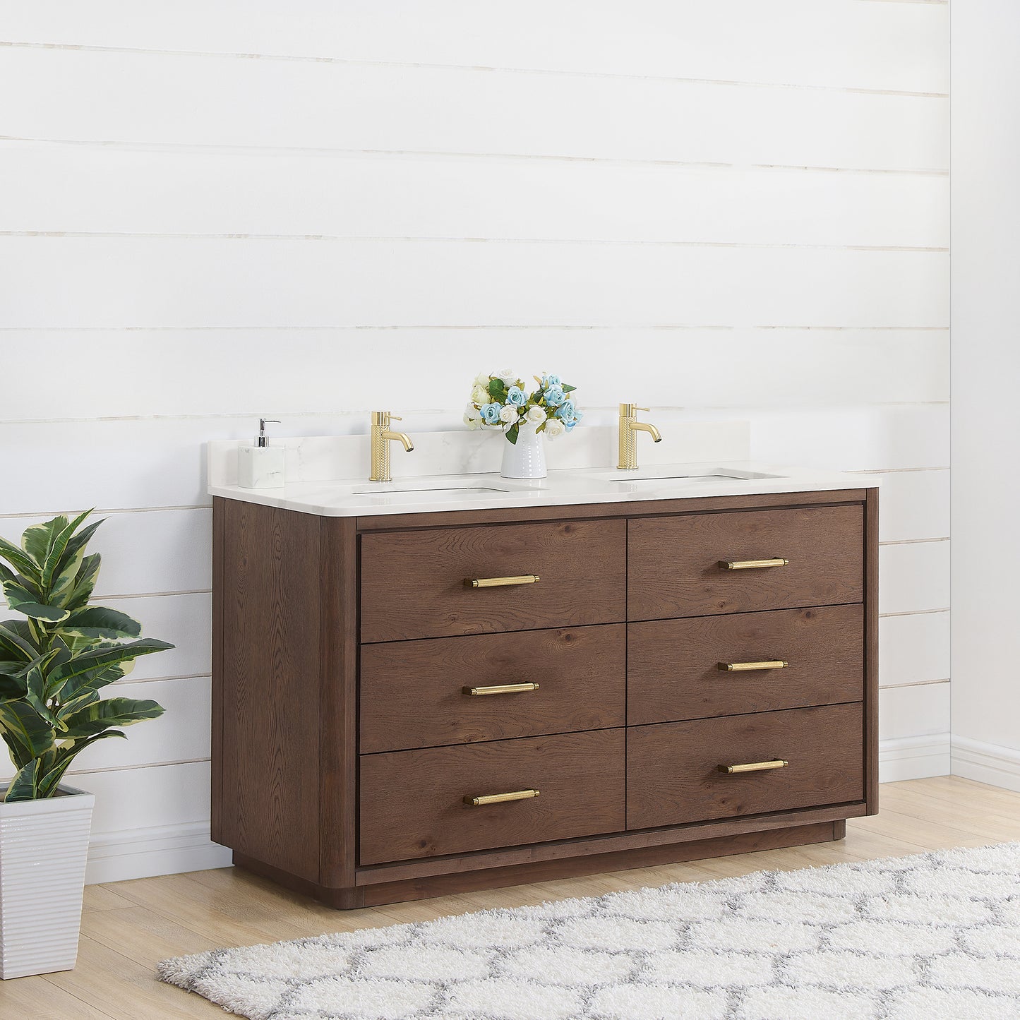 Porto 60M" Free-standing Double Bath Vanity in Aged Dark Brown Oak