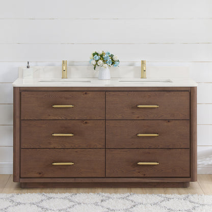 Porto 60M" Free-standing Double Bath Vanity in Aged Dark Brown Oak