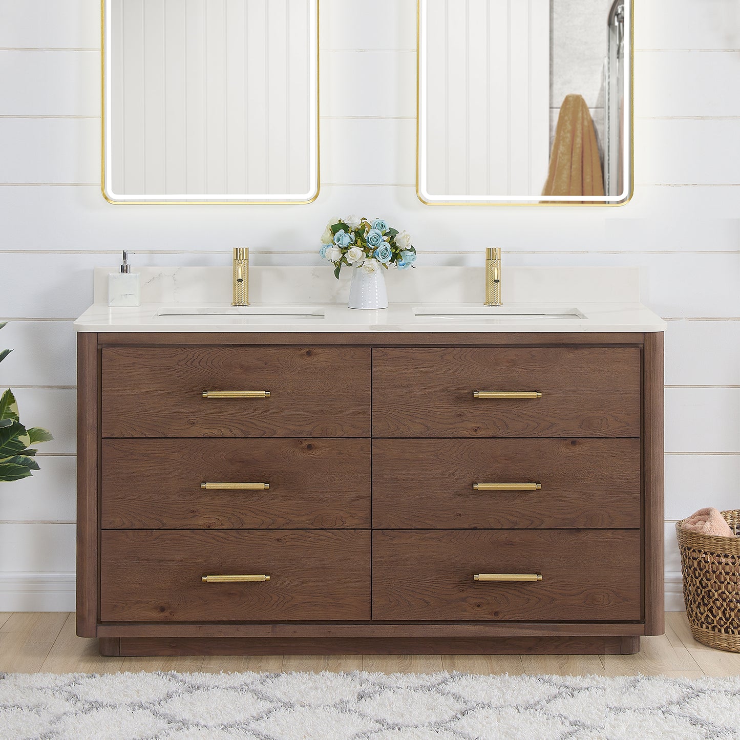 Porto 60M" Free-standing Double Bath Vanity in Aged Dark Brown Oak