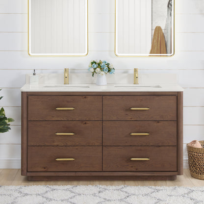 Porto 60M" Free-standing Double Bath Vanity in Aged Dark Brown Oak