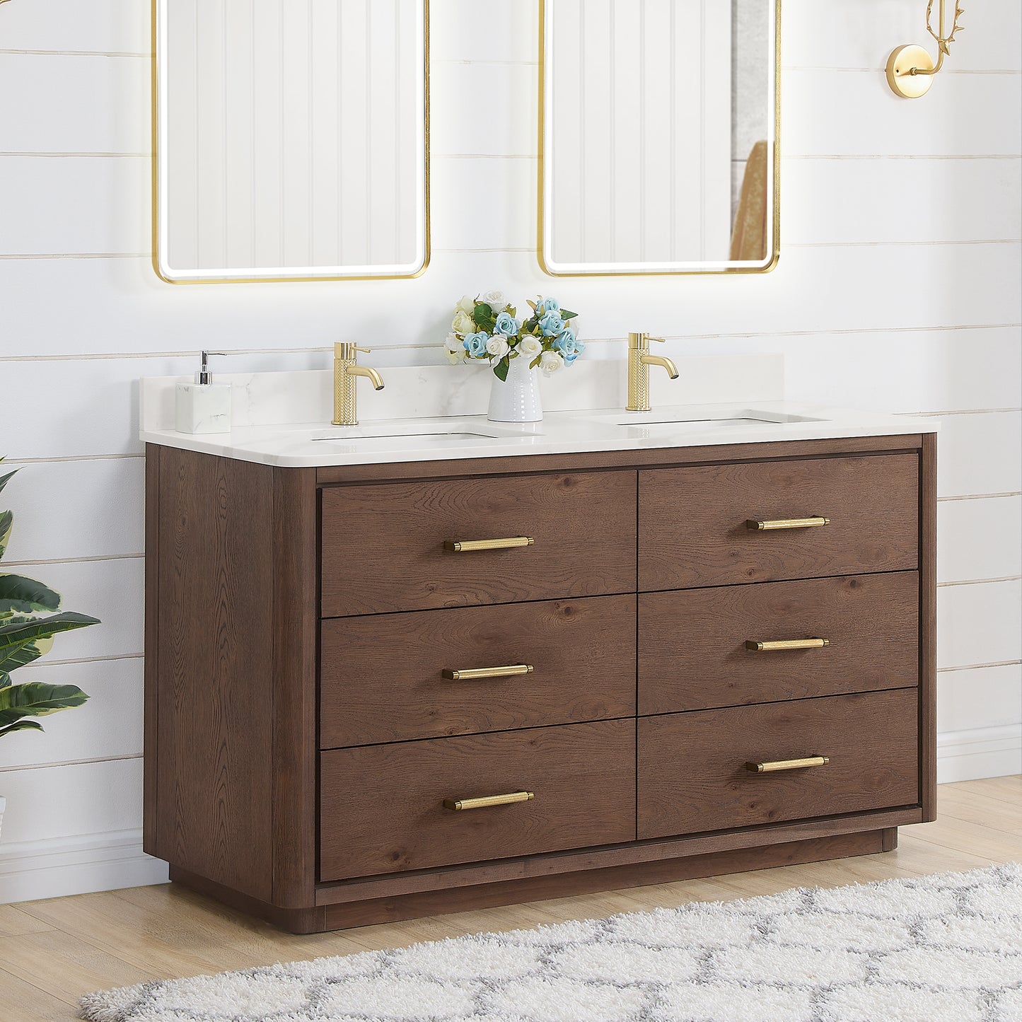 Porto 60M" Free-standing Double Bath Vanity in Aged Dark Brown Oak