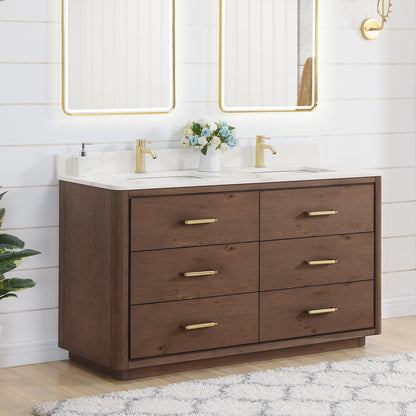 Porto 60M" Free-standing Double Bath Vanity in Aged Dark Brown Oak