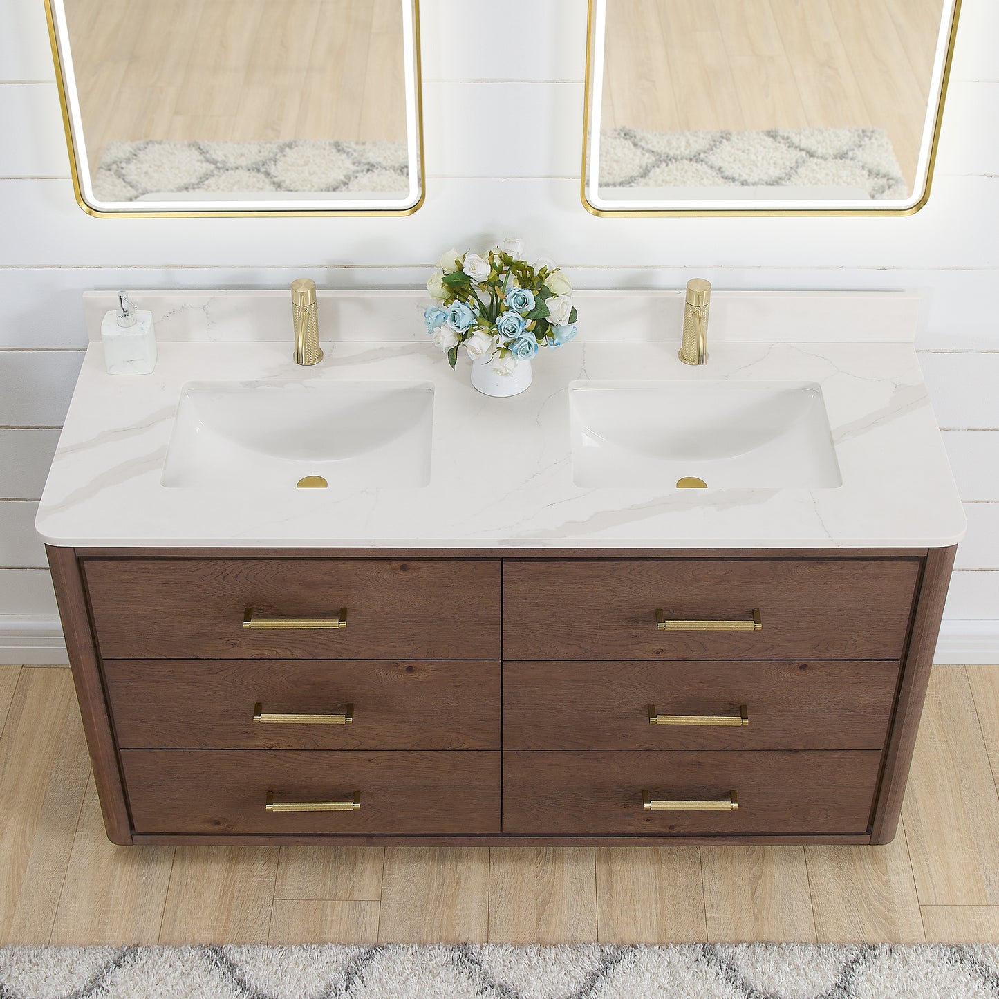Porto 60M" Free-standing Double Bath Vanity in Aged Dark Brown Oak