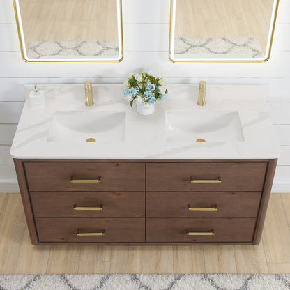 Porto 60M" Free-standing Double Bath Vanity in Aged Dark Brown Oak