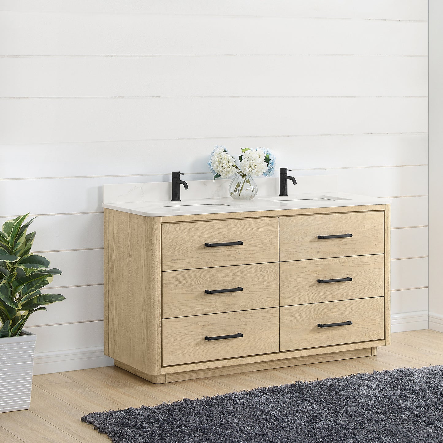 Porto 60M" Free-standing Double Bath Vanity in Aged Natural Oak
