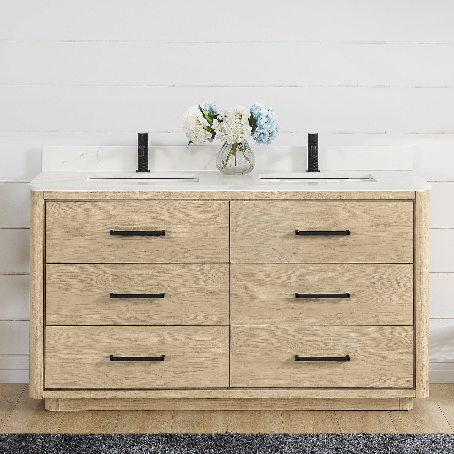Porto 60M" Free-standing Double Bath Vanity in Aged Natural Oak