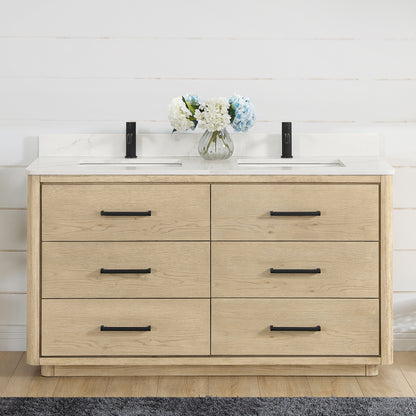 Porto 60M" Free-standing Double Bath Vanity in Aged Natural Oak