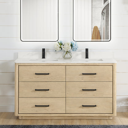 Porto 60M" Free-standing Double Bath Vanity in Aged Natural Oak