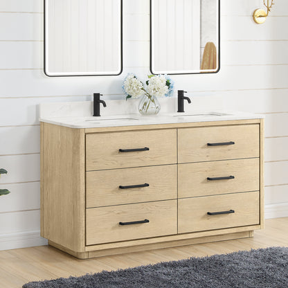 Porto 60M" Free-standing Double Bath Vanity in Aged Natural Oak