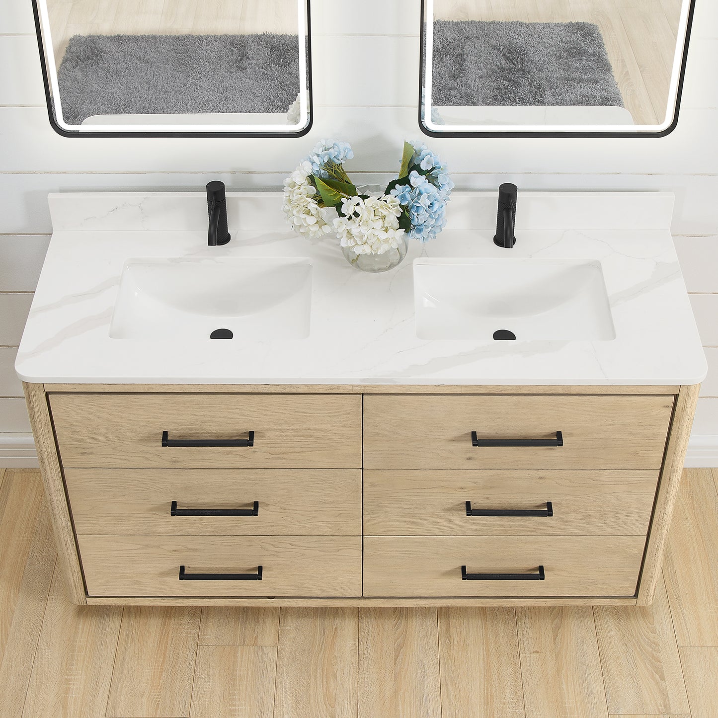 Porto 60M" Free-standing Double Bath Vanity in Aged Natural Oak