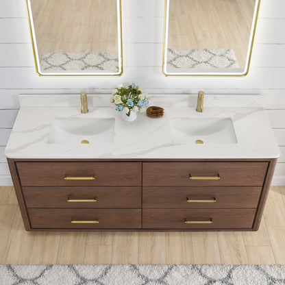 Porto 72" Free-standing Double Bath Vanity in Aged Dark Brown Oak