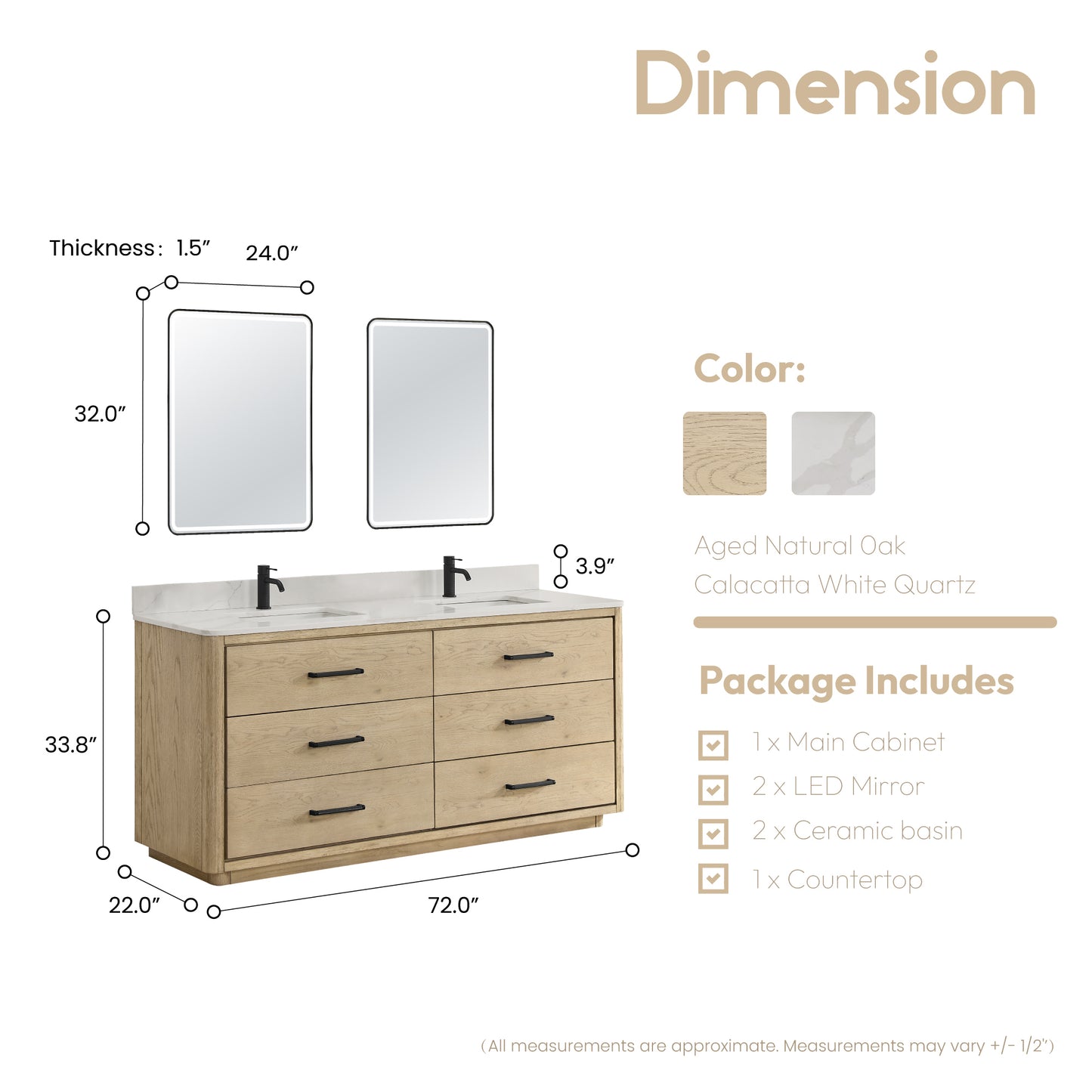 Porto 72" Free-standing Double Bath Vanity in Aged Natural Oak