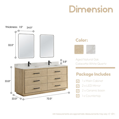 Porto 72" Free-standing Double Bath Vanity in Aged Natural Oak