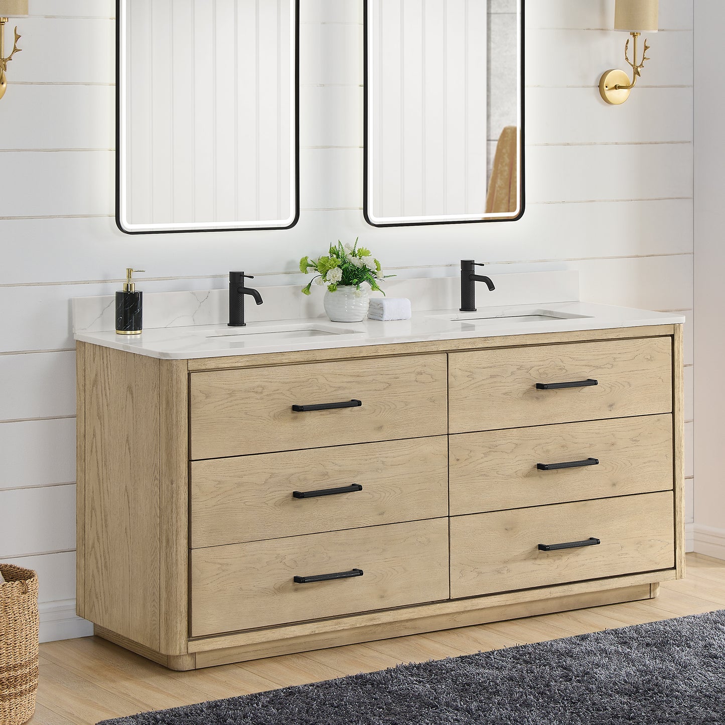 Porto 72" Free-standing Double Bath Vanity in Aged Natural Oak