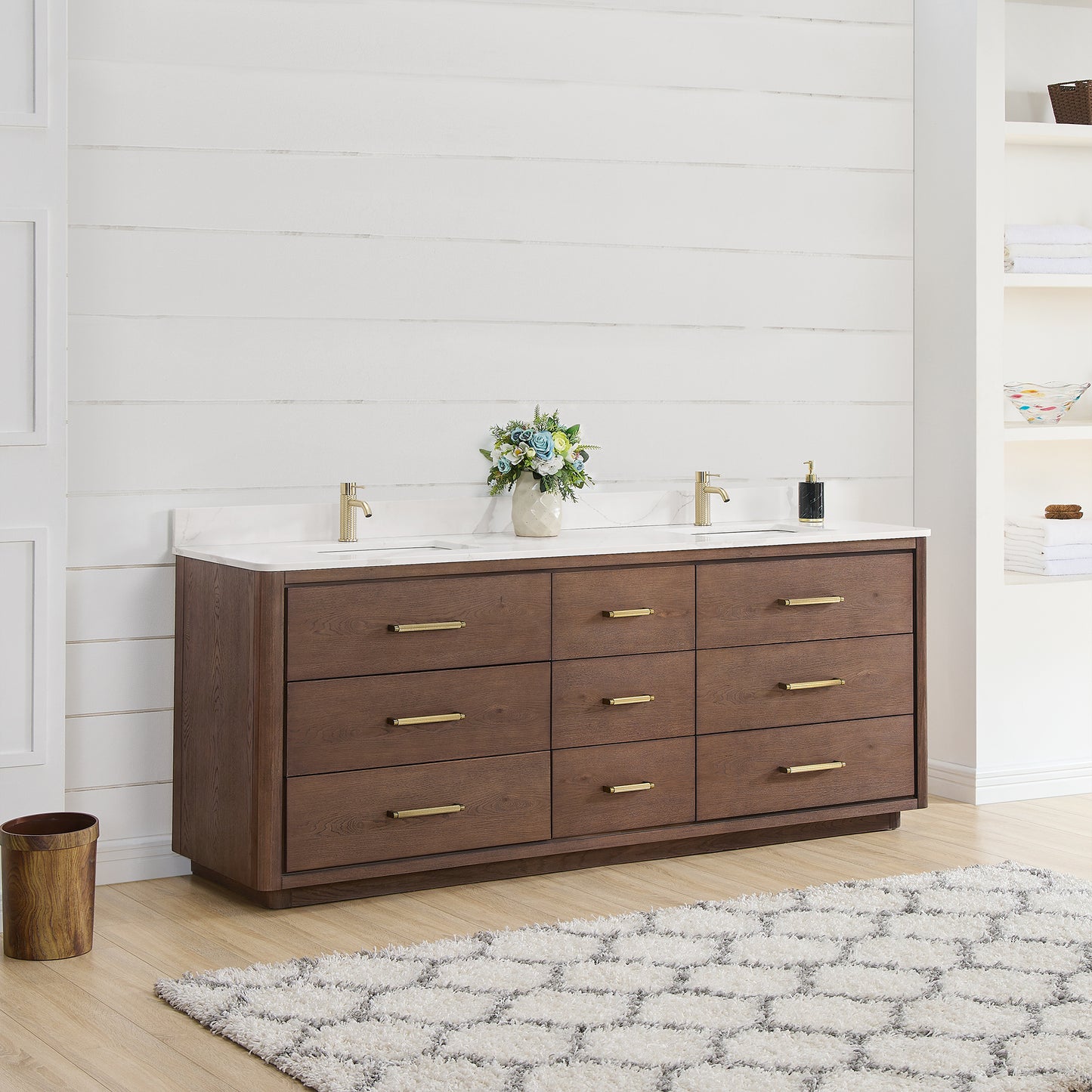 Porto 84" Free-standing Double Bath Vanity in Aged Dark Brown Oak