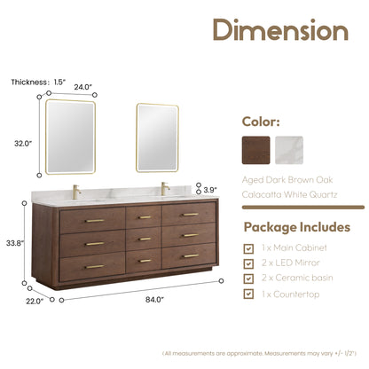 Porto 84" Free-standing Double Bath Vanity in Aged Dark Brown Oak