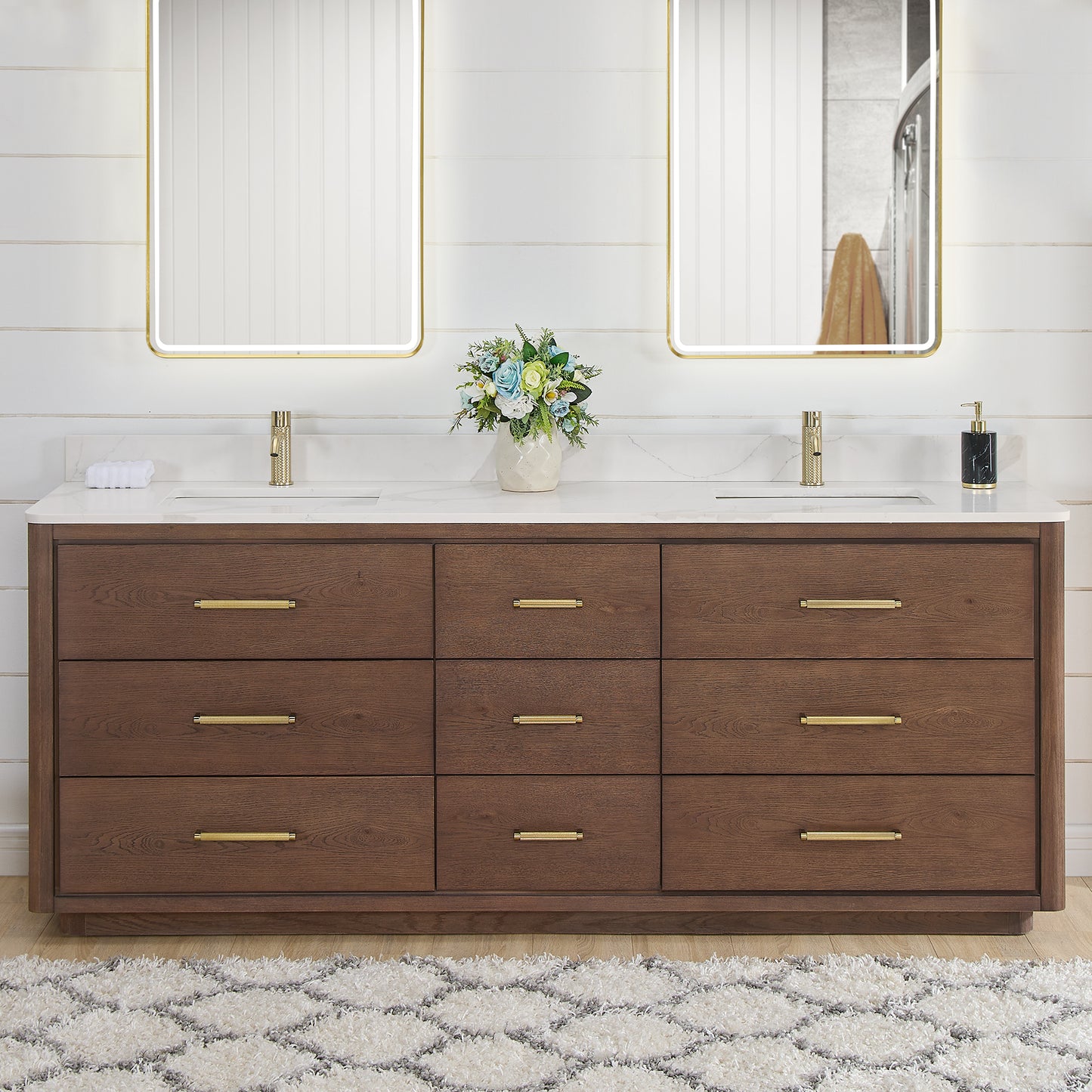 Porto 84" Free-standing Double Bath Vanity in Aged Dark Brown Oak