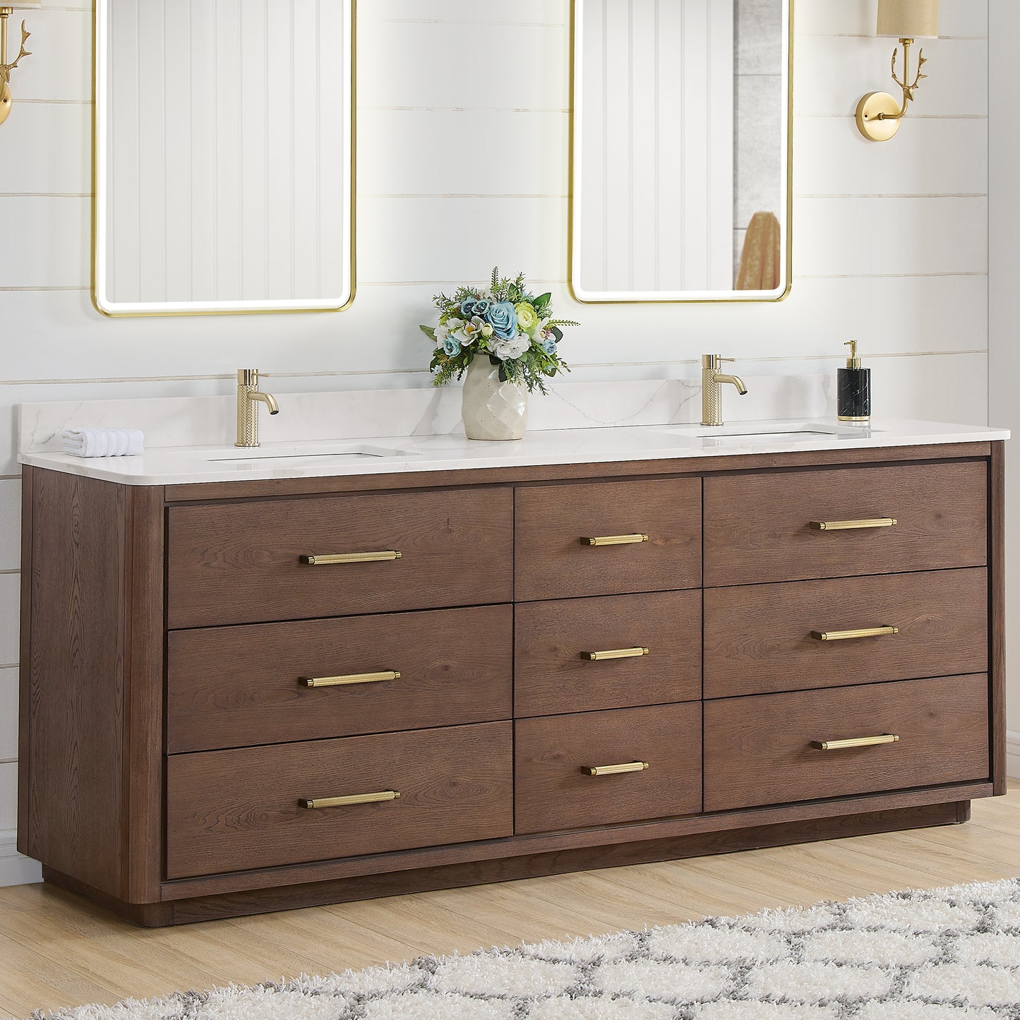 Porto 84" Free-standing Double Bath Vanity in Aged Dark Brown Oak
