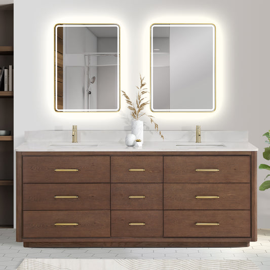 Porto 84" Free-standing Double Bath Vanity in Aged Dark Brown Oak