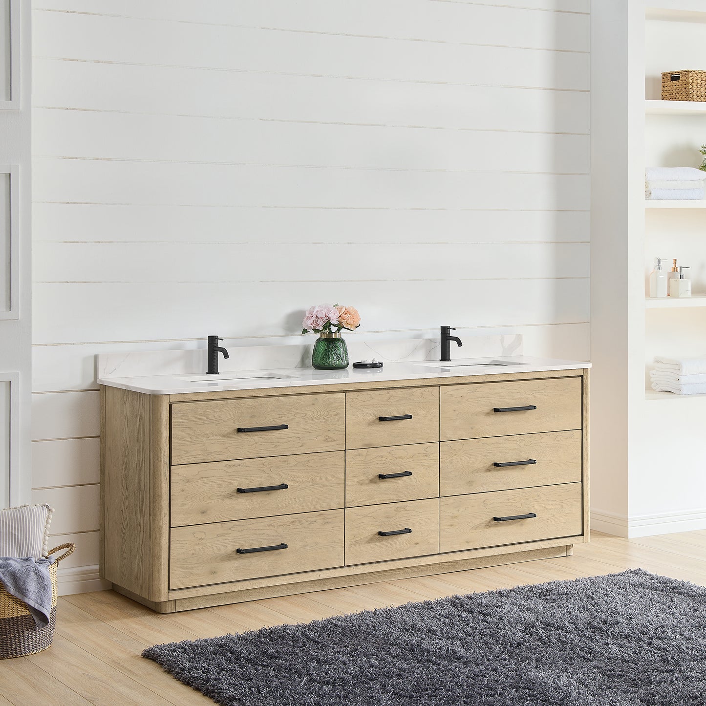 Porto 84" Free-standing Double Bath Vanity in Aged Natural Oak
