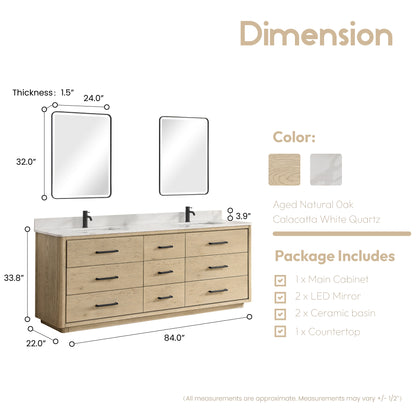 Porto 84" Free-standing Double Bath Vanity in Aged Natural Oak