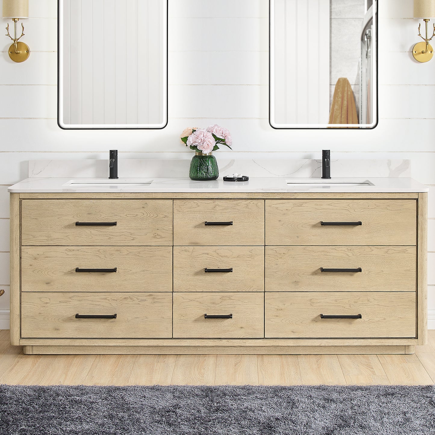 Porto 84" Free-standing Double Bath Vanity in Aged Natural Oak
