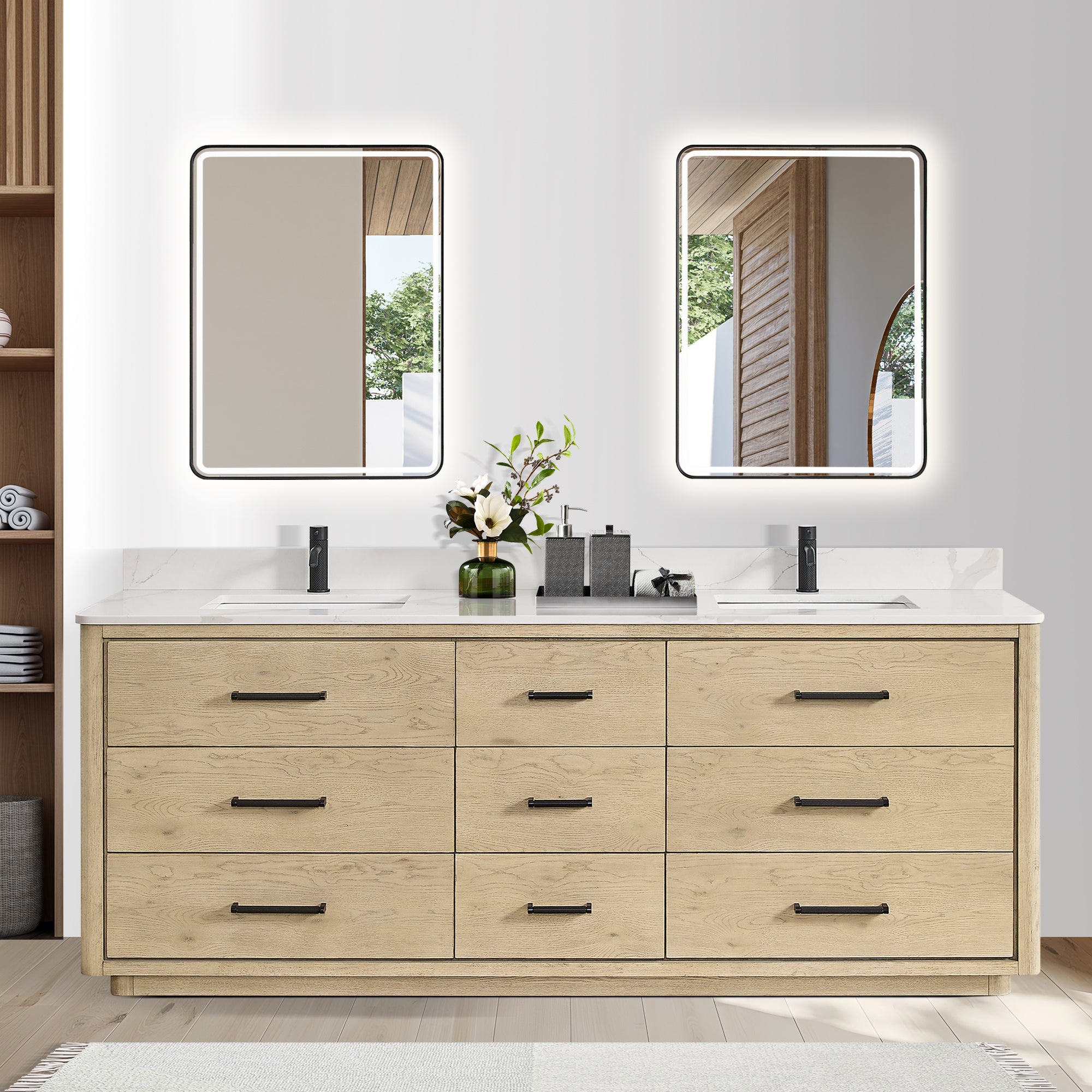 Porto 84 Free-standing Double Bath Vanity in Aged Natural Oak with Fi –  Vinnova Design