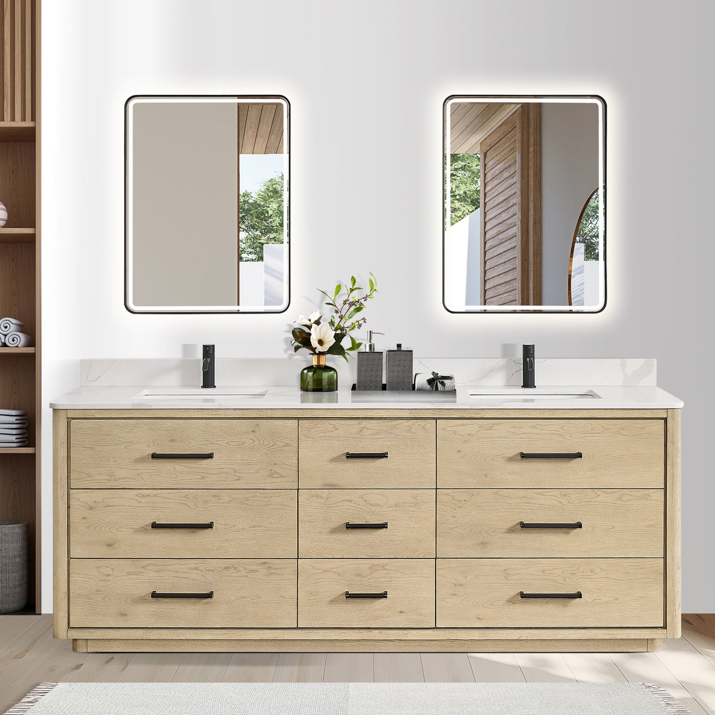 Porto 84" Free-standing Double Bath Vanity in Aged Natural Oak