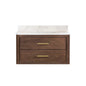 Cristo 36" Floating Single Bath Vanity in Aged Dark Brown Oak with Fish Maw White Quartz Stone Top