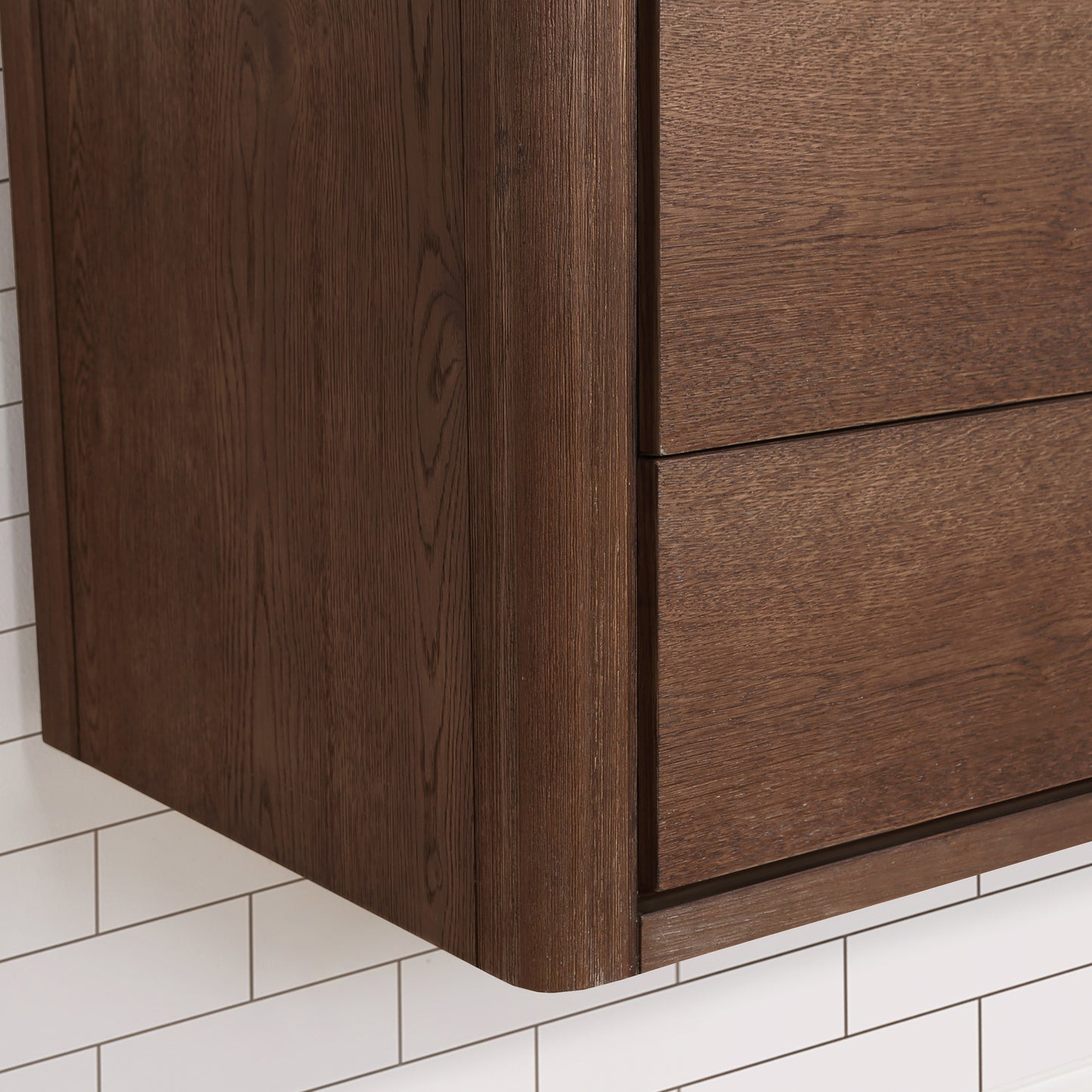 Cristo 36" Floating Single Bath Vanity in Aged Dark Brown Oak with Fish Maw White Quartz Stone Top