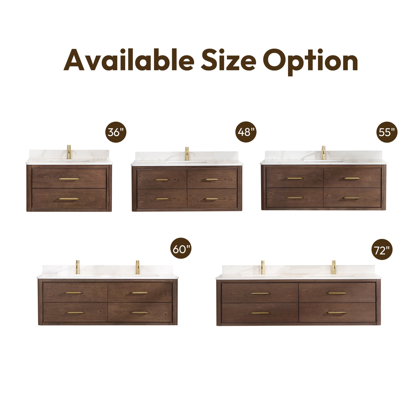 Cristo 36" Floating Single Bath Vanity in Aged Dark Brown Oak with Fish Maw White Quartz Stone Top