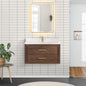 Cristo 36" Floating Single Bath Vanity in Aged Dark Brown Oak with Fish Maw White Quartz Stone Top