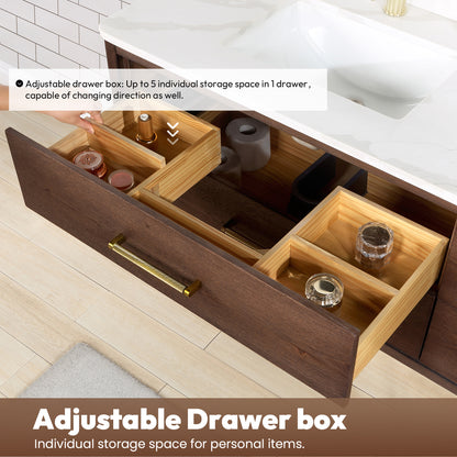 Cristo 36" Floating Single Bath Vanity in Aged Dark Brown Oak with Fish Maw White Quartz Stone Top