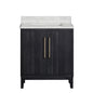 Gara 30" Free-standing Single Bath Vanity in Fir Wood Black with White Grain Composite Stone Top