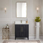 Gara 30" Free-standing Single Bath Vanity in Fir Wood Black with White Grain Composite Stone Top