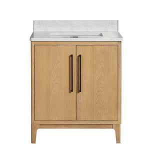 Gara 30" Free-standing Single Bath Vanity in Washed Ash Grey with White Grain Composite Stone Top