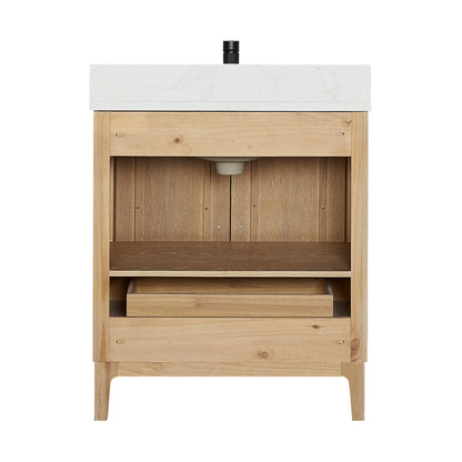 Gara 30" Free-standing Single Bath Vanity in Washed Ash Grey with White Grain Composite Stone Top
