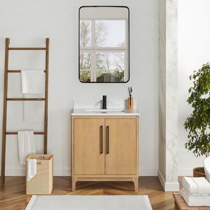 Gara 30" Free-standing Single Bath Vanity in Washed Ash Grey with White Grain Composite Stone Top