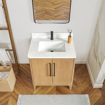 Gara 30" Free-standing Single Bath Vanity in Washed Ash Grey with White Grain Composite Stone Top