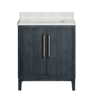 Open image in slideshow, Gara 30&quot; Free-standing Single Bath Vanity in Washed Blue with White Grain Composite Stone Top
