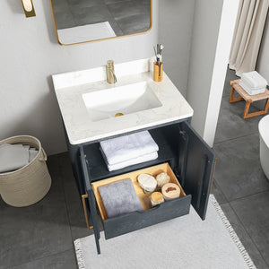 Gara 30" Free-standing Single Bath Vanity in Washed Blue with White Grain Composite Stone Top