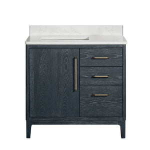 Open image in slideshow, Gara 36&quot; Free-standing Single Bath Vanity in Washed Blue with White Grain Composite Stone Top
