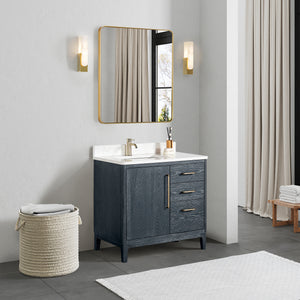 Gara 36" Free-standing Single Bath Vanity in Washed Blue with White Grain Composite Stone Top