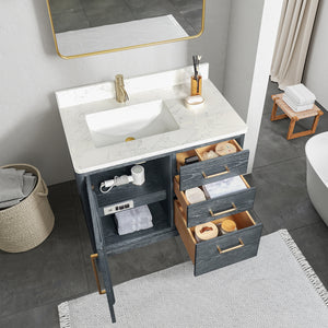 Gara 36" Free-standing Single Bath Vanity in Washed Blue with White Grain Composite Stone Top